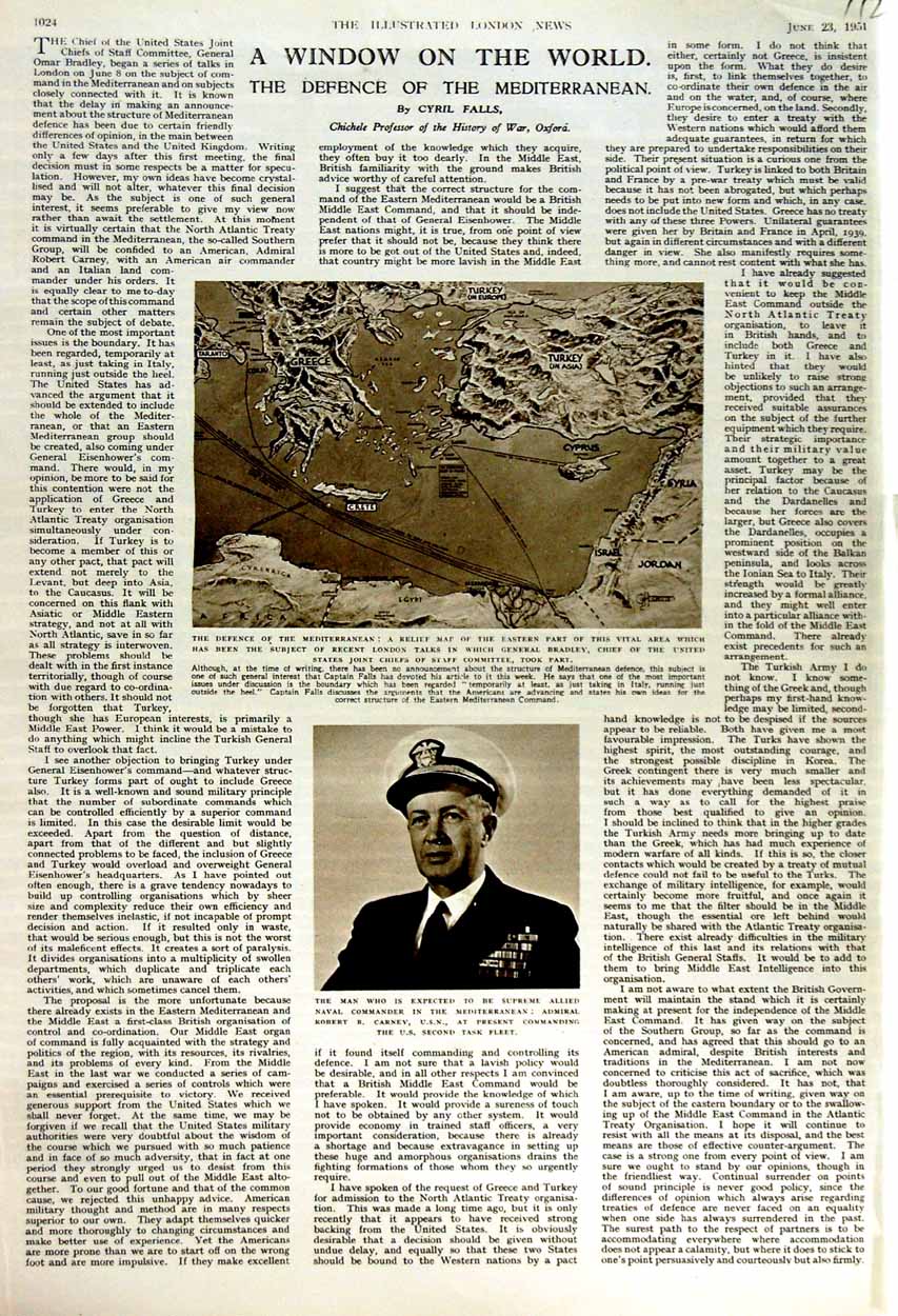 Original Old Vintage Print 1951 Naval Commander Admiral Robert Carney Map Sea