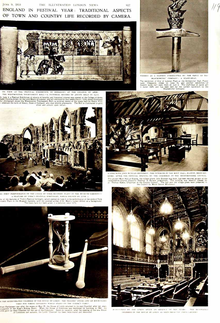 Old Vintage Print 1951 England House Lords Chamber York Museum Festival 20th