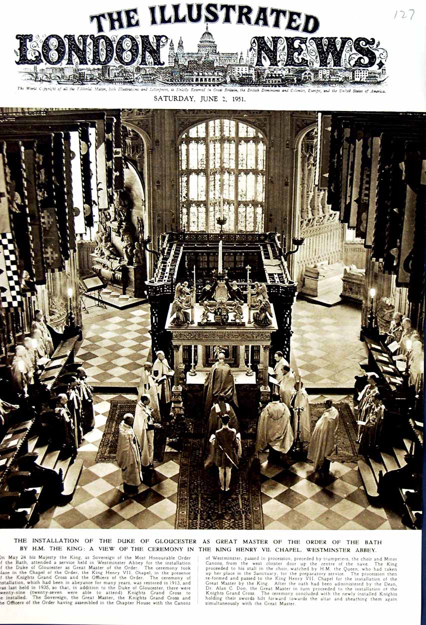Old Vintage Print 1951 Duke Gloucester Master Bath King Westminster Abbey 20th