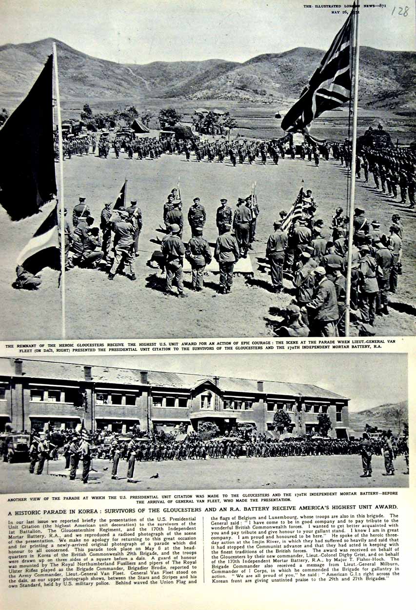 Original Old Vintage Print 1951 Korea War Gloucesters Siers Van Fleet America