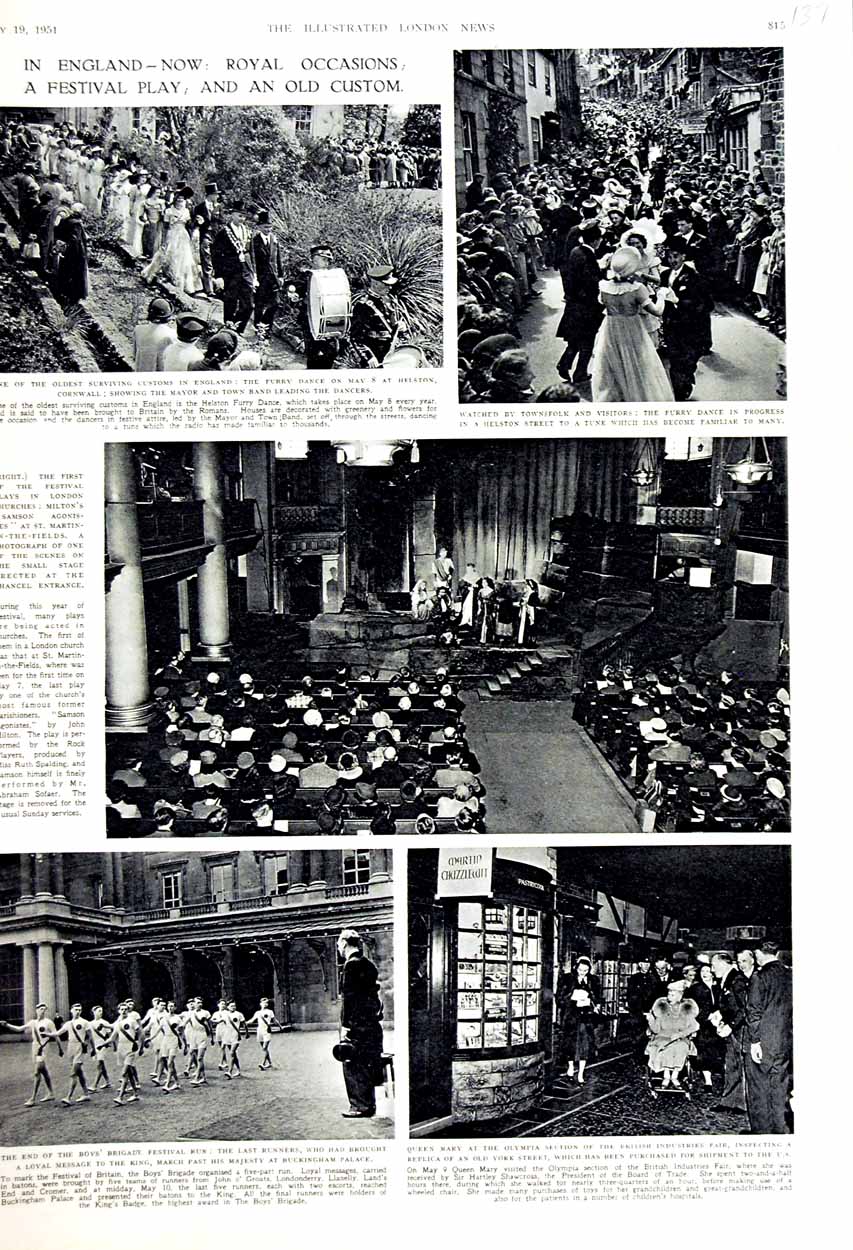 Original Old Vintage Print 1951 Boys Brigade Buckingham Olympia Festival London