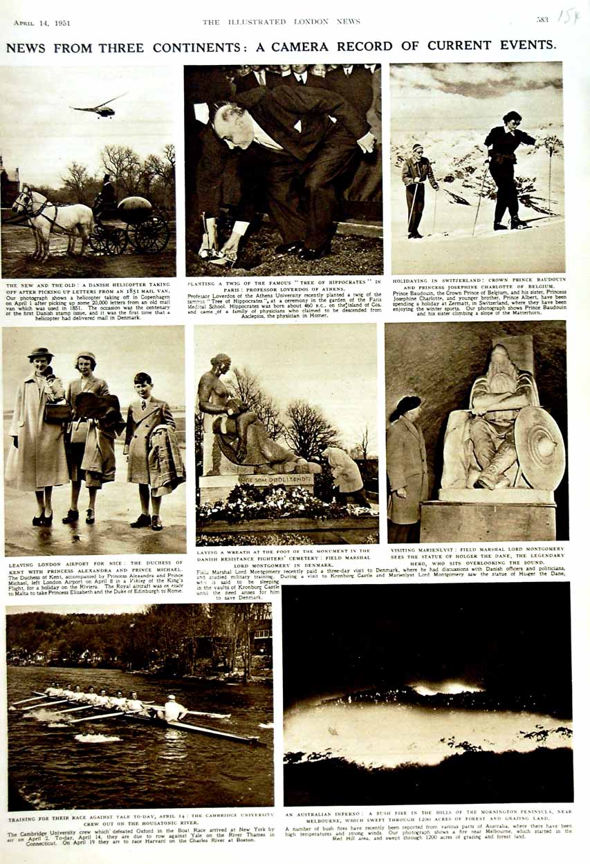 Old Vintage Print 1951 Cambridge Boat Race Duchess Kent Montgomery Paris 20th