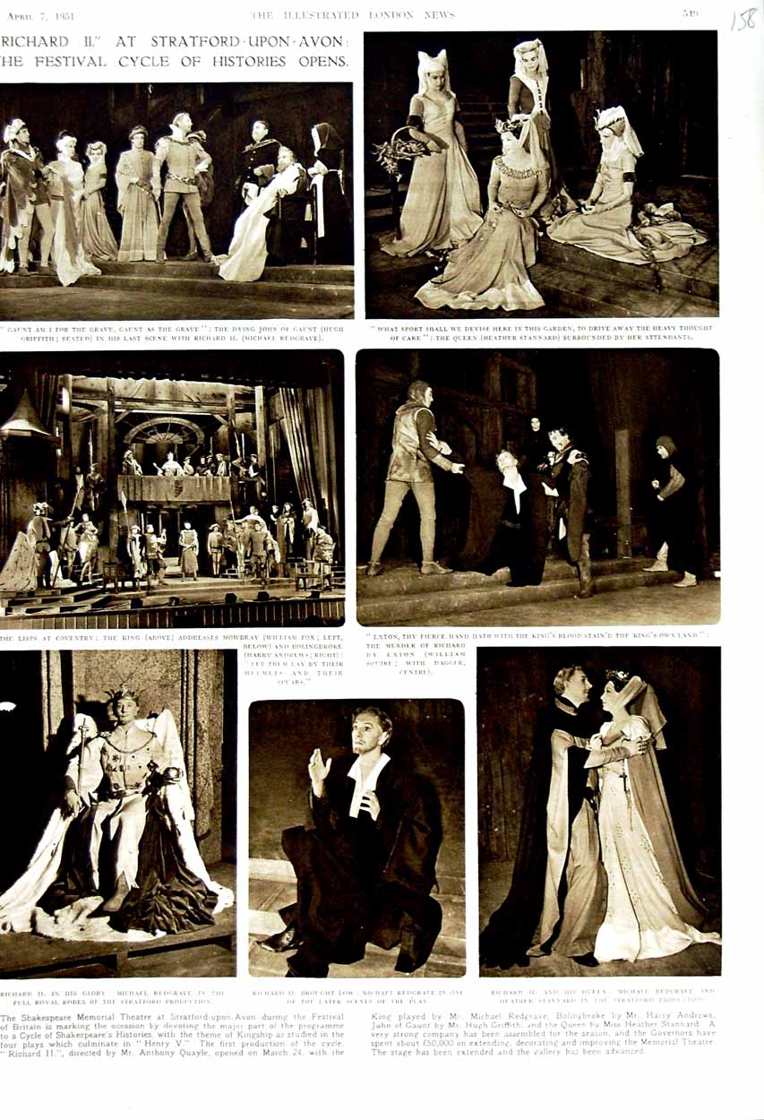 Original Old Vintage Print 1951 Richard Stratford-Upon-Avon Theatre Shakespeare