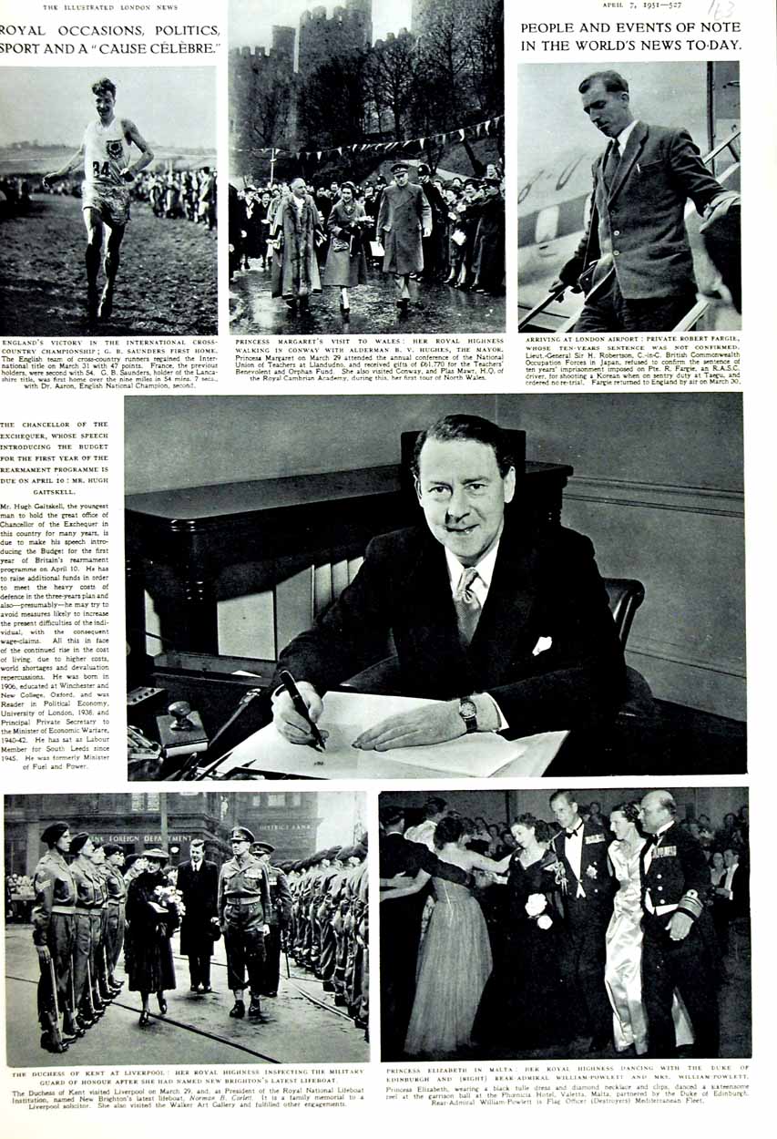 Old Vintage Print 1951 Chancellor Gaitskell Duchess Kent Elizabeth Malta 20th