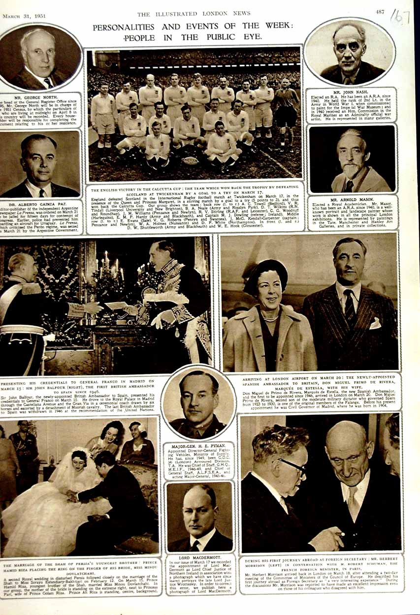 Old Vintage Print 1951 British People Sport Rugby Calcutta North Persia 20th