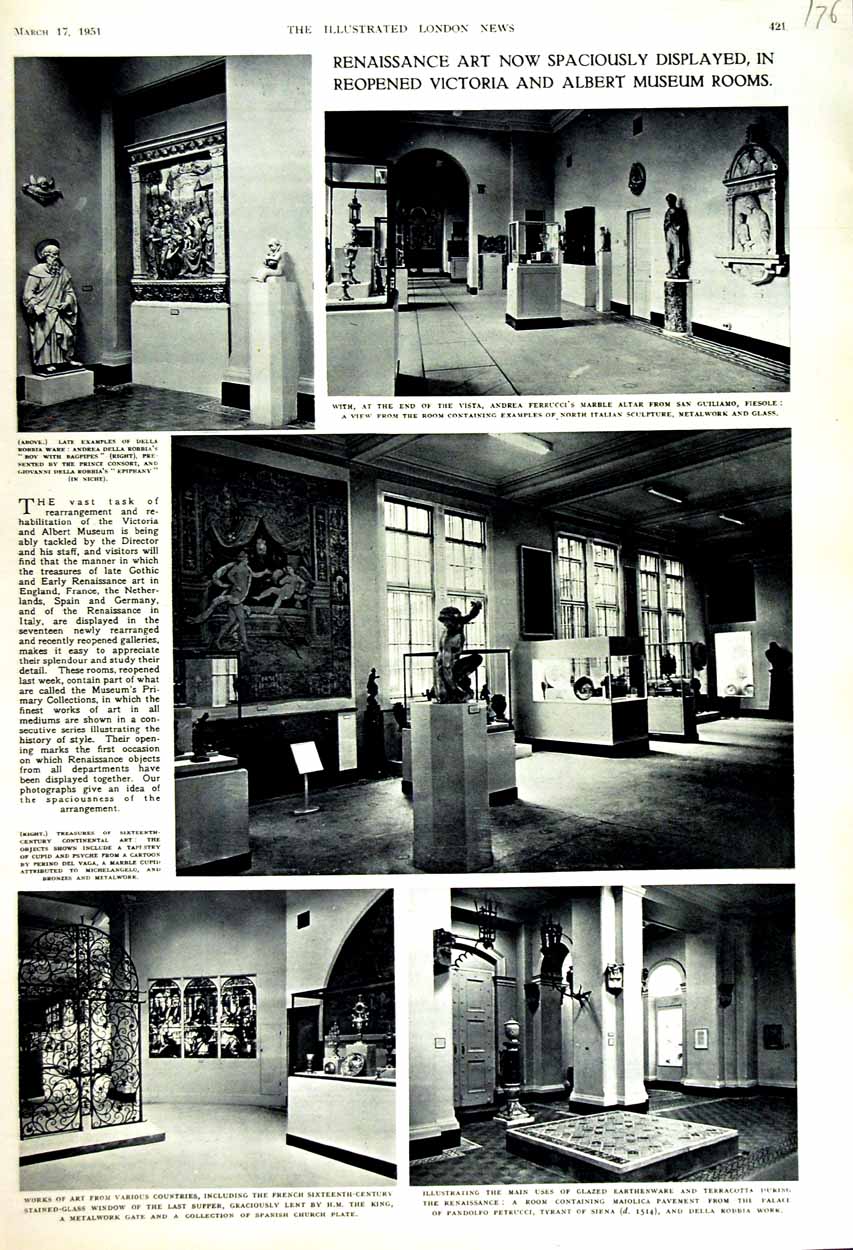 Old Vintage Print 1951 Victoria Albert Museum Ferrucci Marble Terracotta 20th