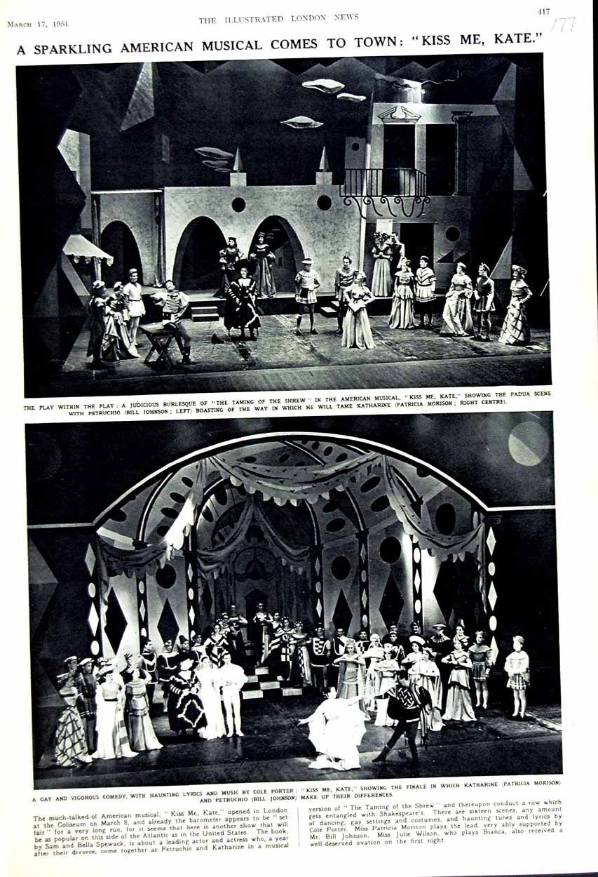 Old Vintage Print 1951 American Musical Theatre Kiss Me Kate Porter Padua 20th