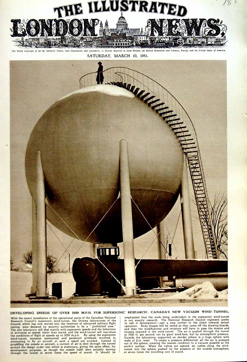 Original Old Vintage Print 1951 Canada New Vacuum Wind Tunnel Laboratories 20th