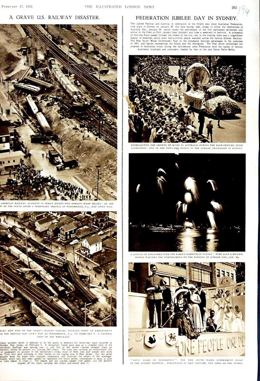 Old Vintage Print 1951 America Railway Crash Woodbridge Australia Sydney 20th