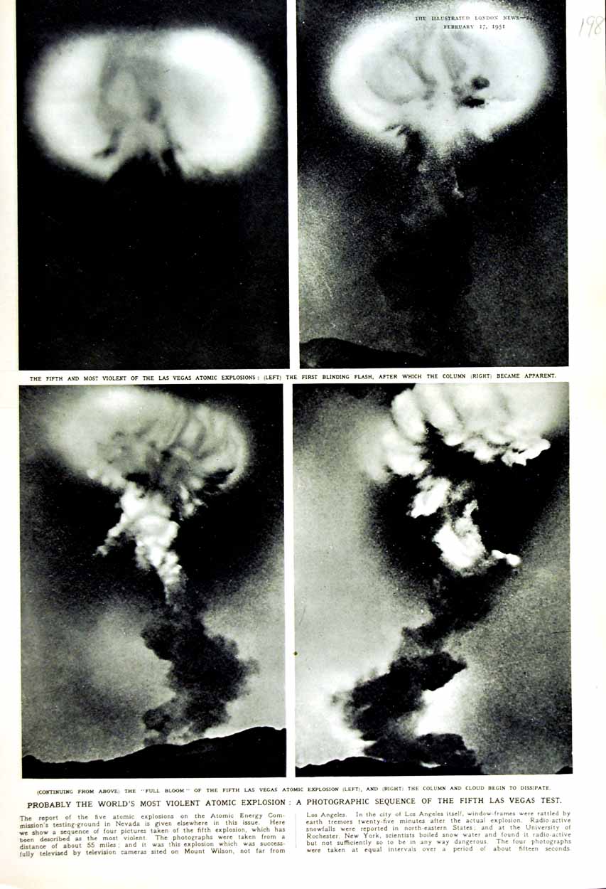 Original Old Vintage Print 1951 Atomic Explosion Smoke Las Vegas America Nevada