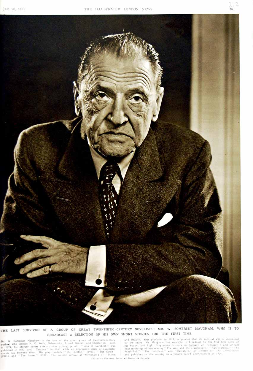 Old Vintage Print 1951 Portrait Somerset Maugham Author Novelist Circle 20th