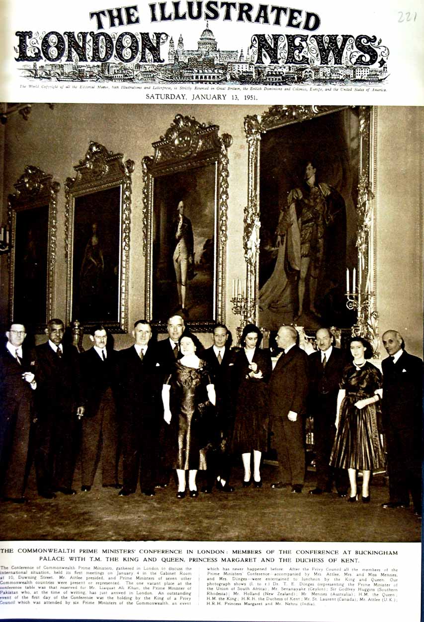 Original Old Vintage Print 1951 Buckingham Palace King Queen Princess Margaret