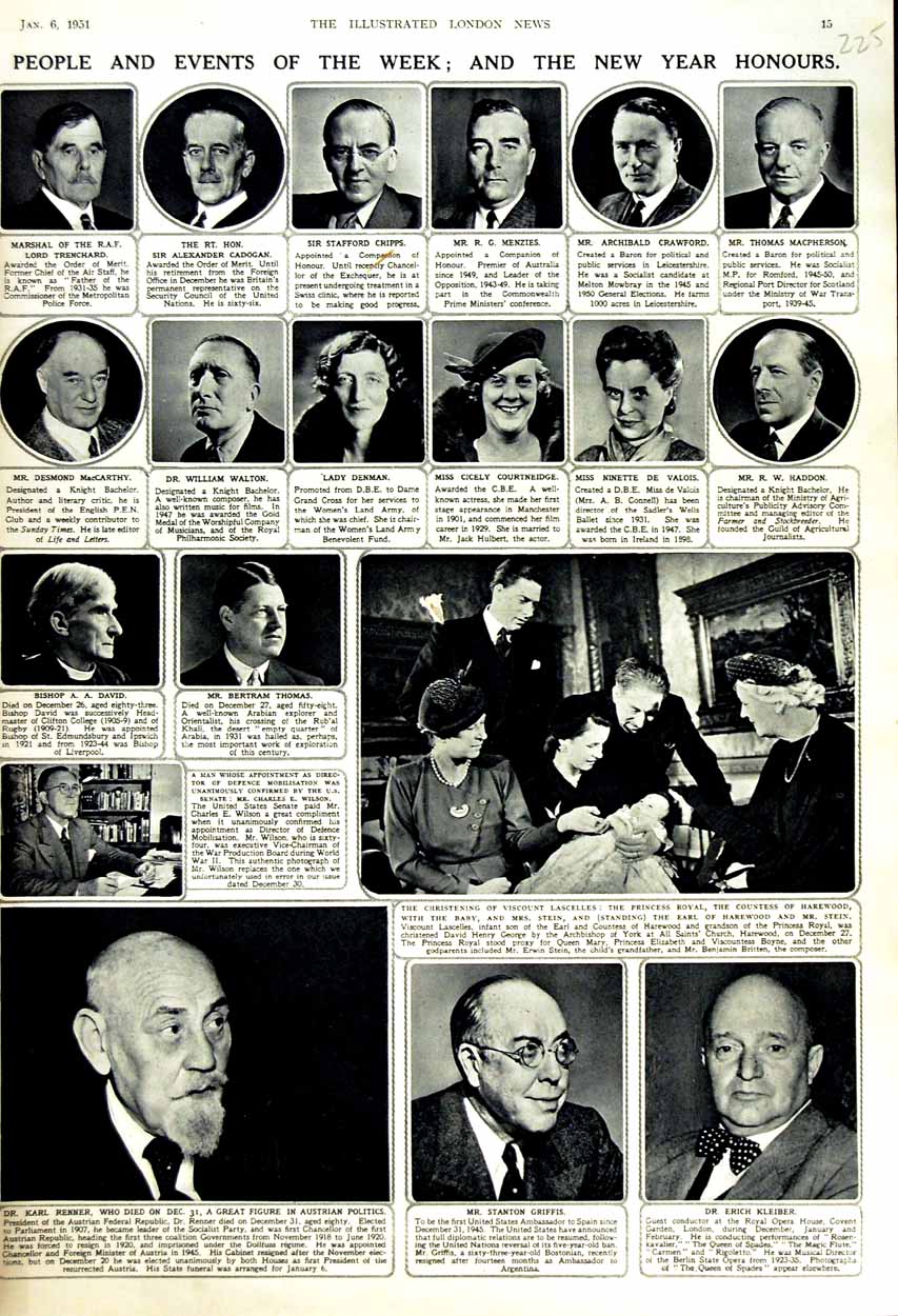 Original Old Vintage Print 1951 British Men Renner Griffis Thomas Lady Denman