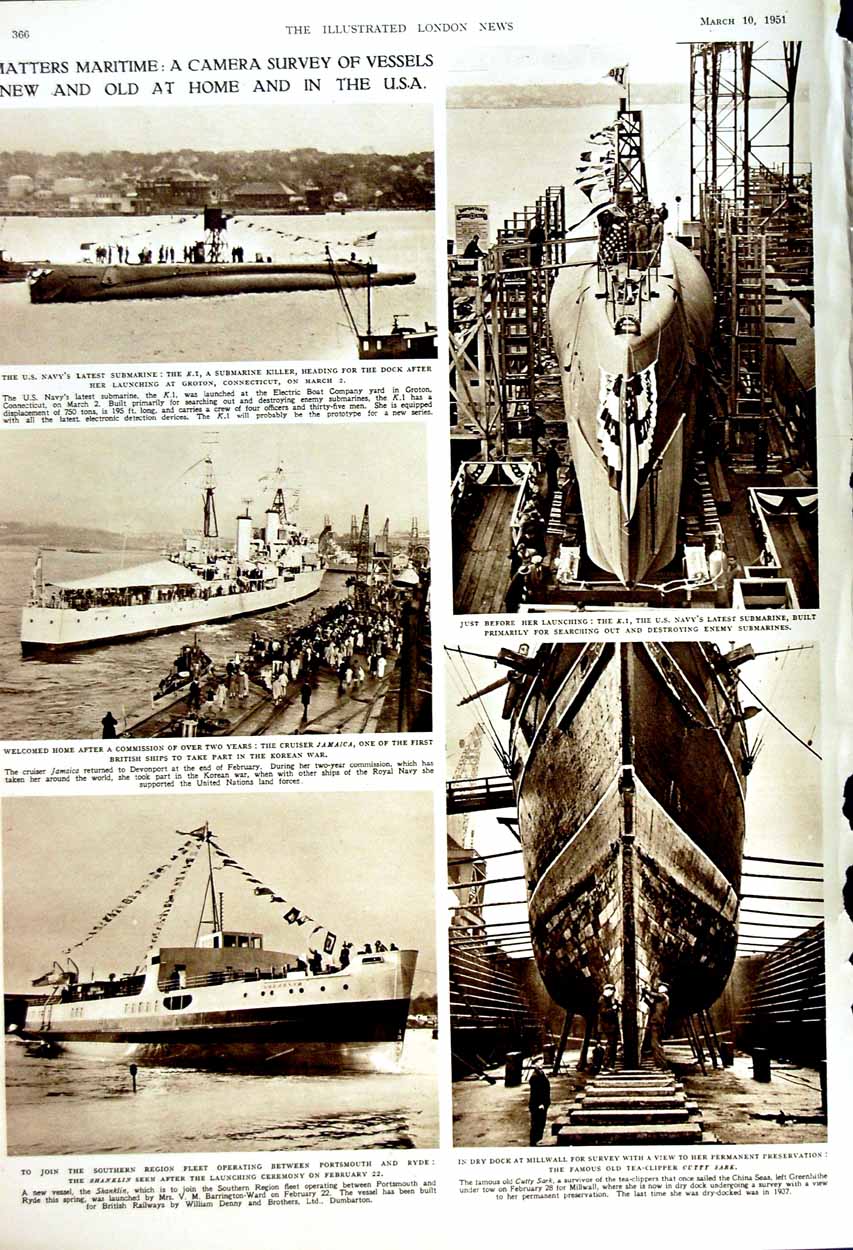 Old Vintage Print 1951 Gromyko Parodi Jessup Germany Bridge Ships Sark 20th