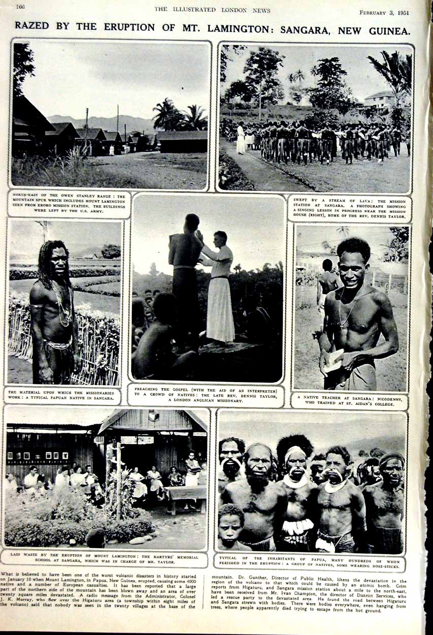 Old Vintage Print 1951 Sir Gladwyn Jebb U.N Sangara New Guinea Volcano 20th