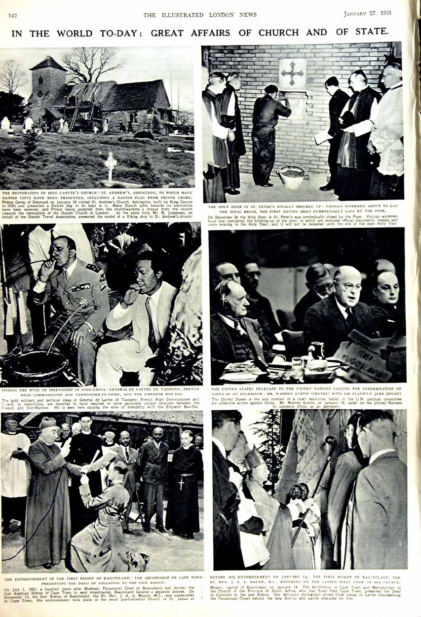 Original Old Vintage Print 1951 Sir Bengal Rau Harris Holt Lamb Church Bishop
