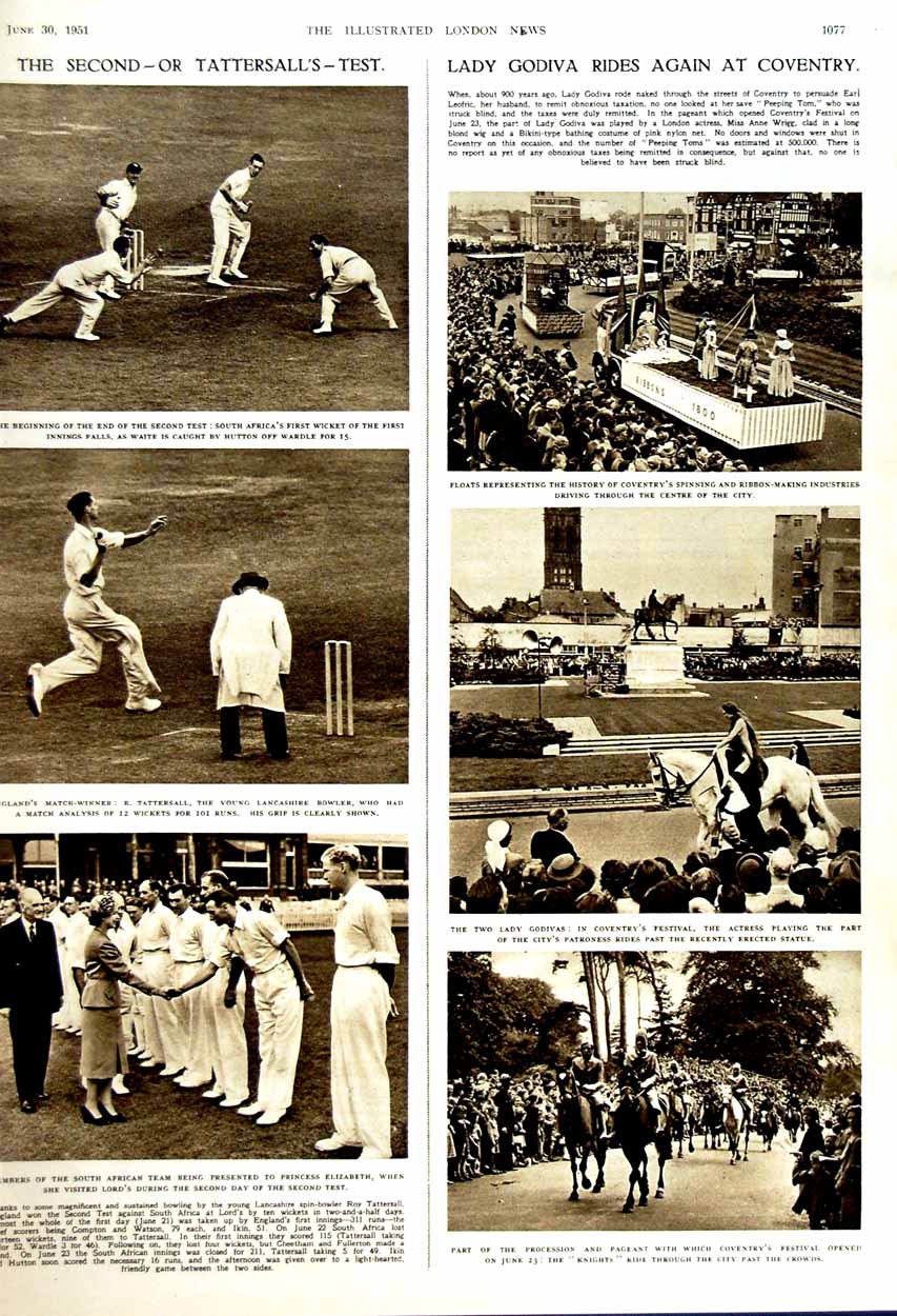 Original Old Vintage Print 1951 Clerk Gaulle Walt Disney Auriol Cricket Godiva