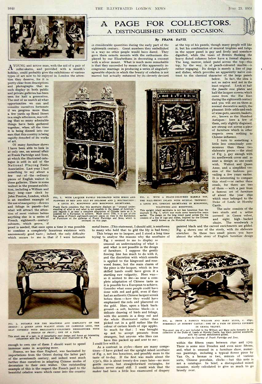 Antique Old Print 1951 Ship Pamir Kangaroo Zoo Furniture Queen Anne Stool 20th