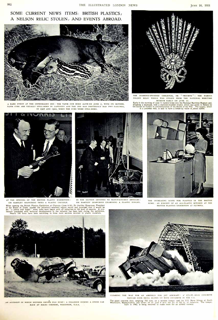 Antique Old Print 1951 Queen Mary Mcneil Princess Anne Shawcross Zoo Cars 20th