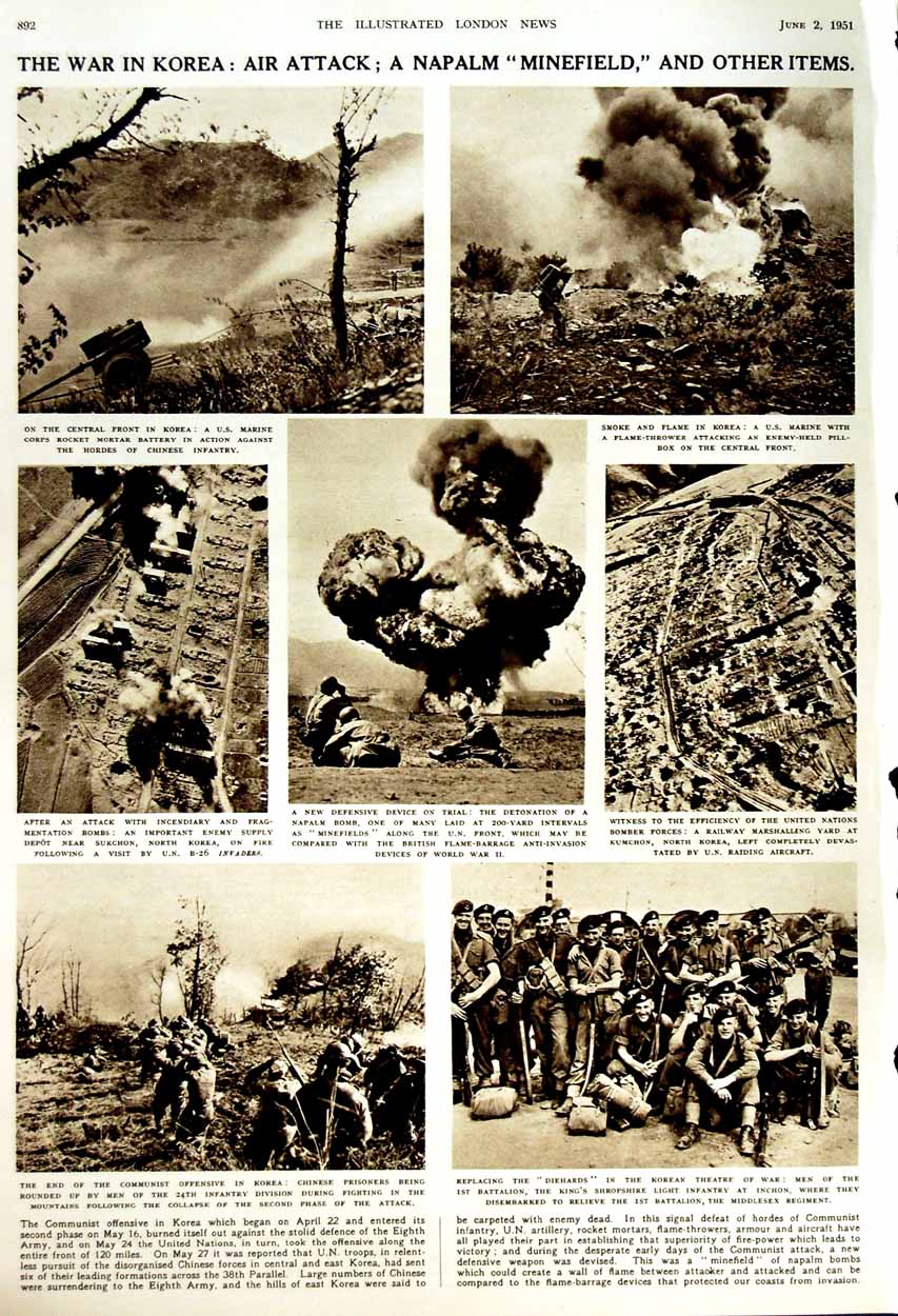 Old Vintage Print 1951 Queen Mary Prince Charles Anne War Korea Napalm 20th