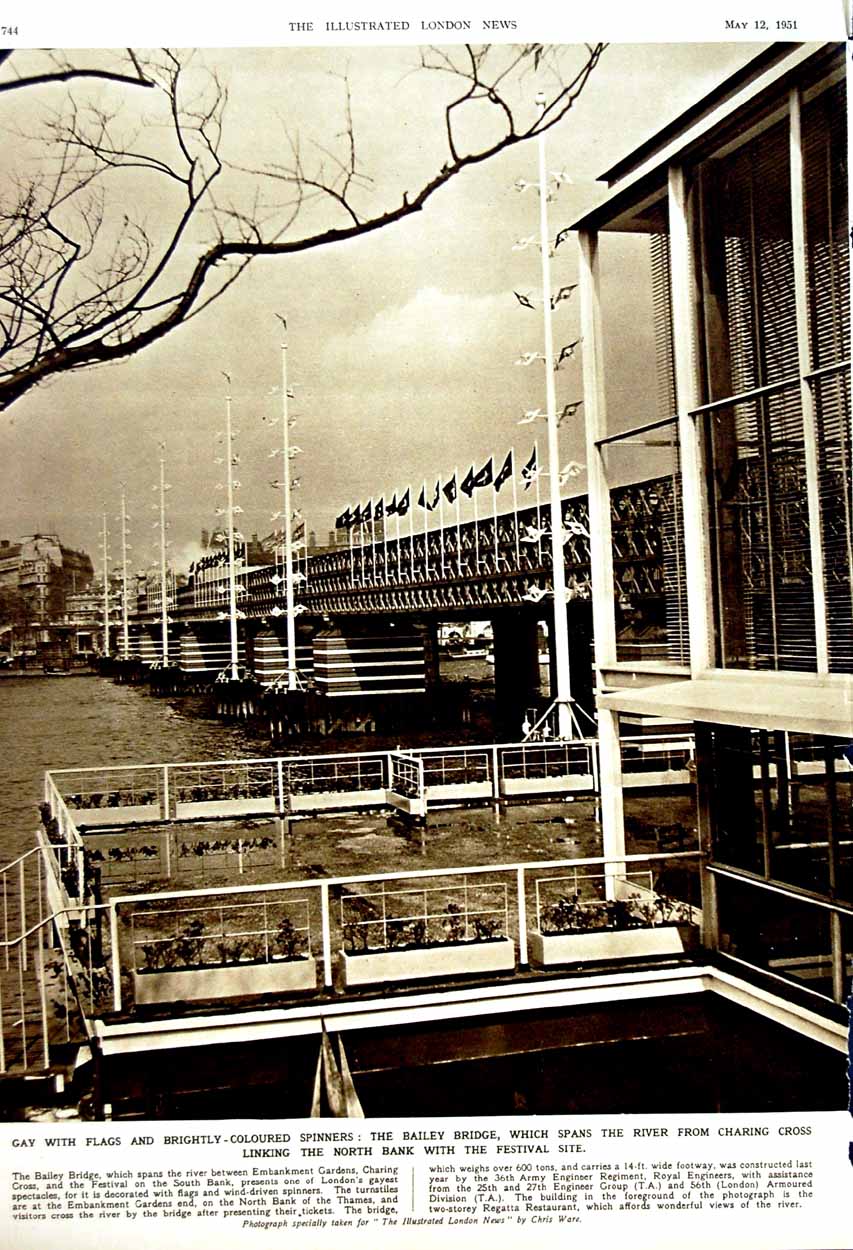 Old Vintage Print 1951 Ships Pavilion London Shipbuilding Bailey Bridge 20th