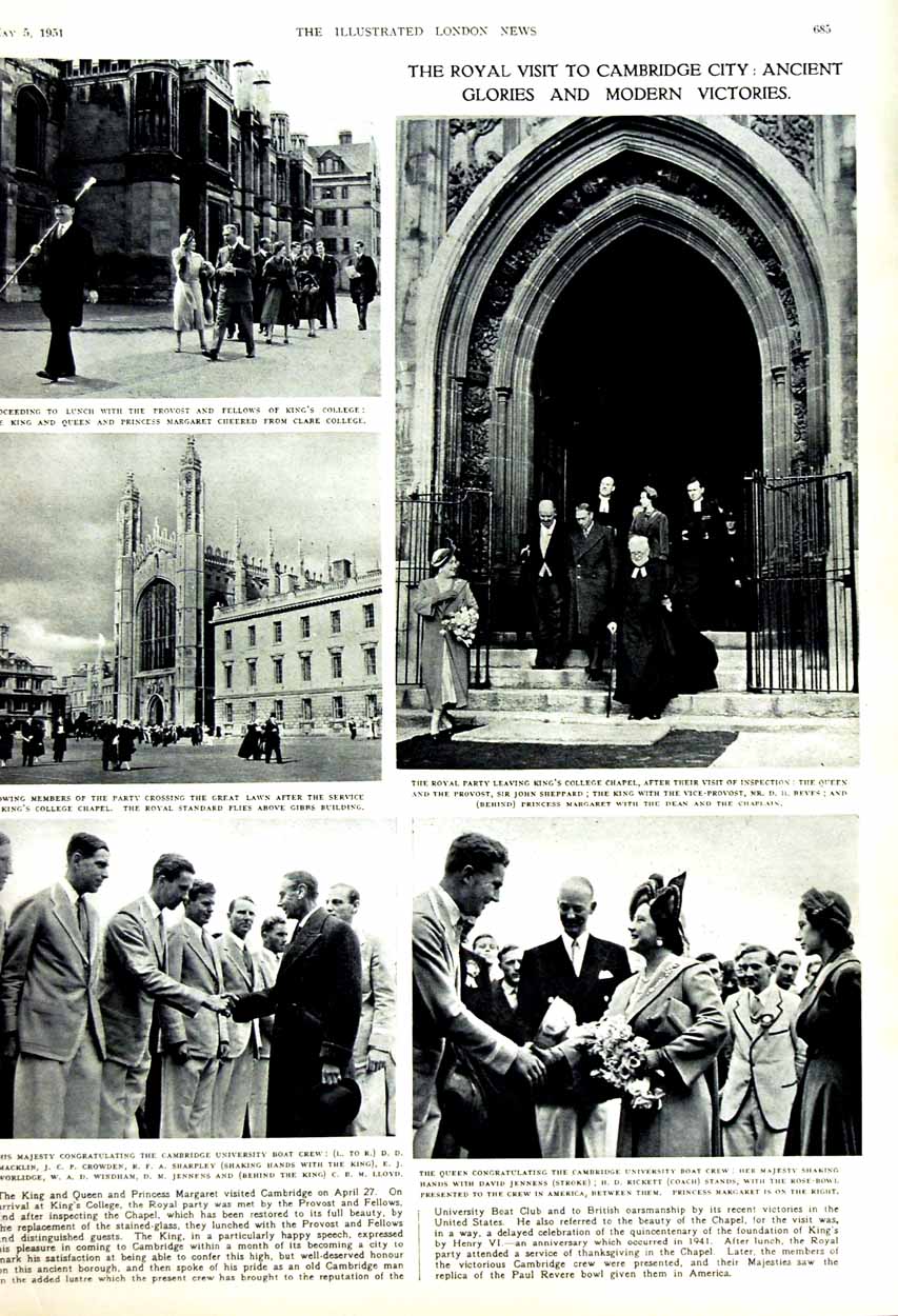 Original Old Vintage Print 1951 Gloucestershire Siers Korea War Cambridge Boat
