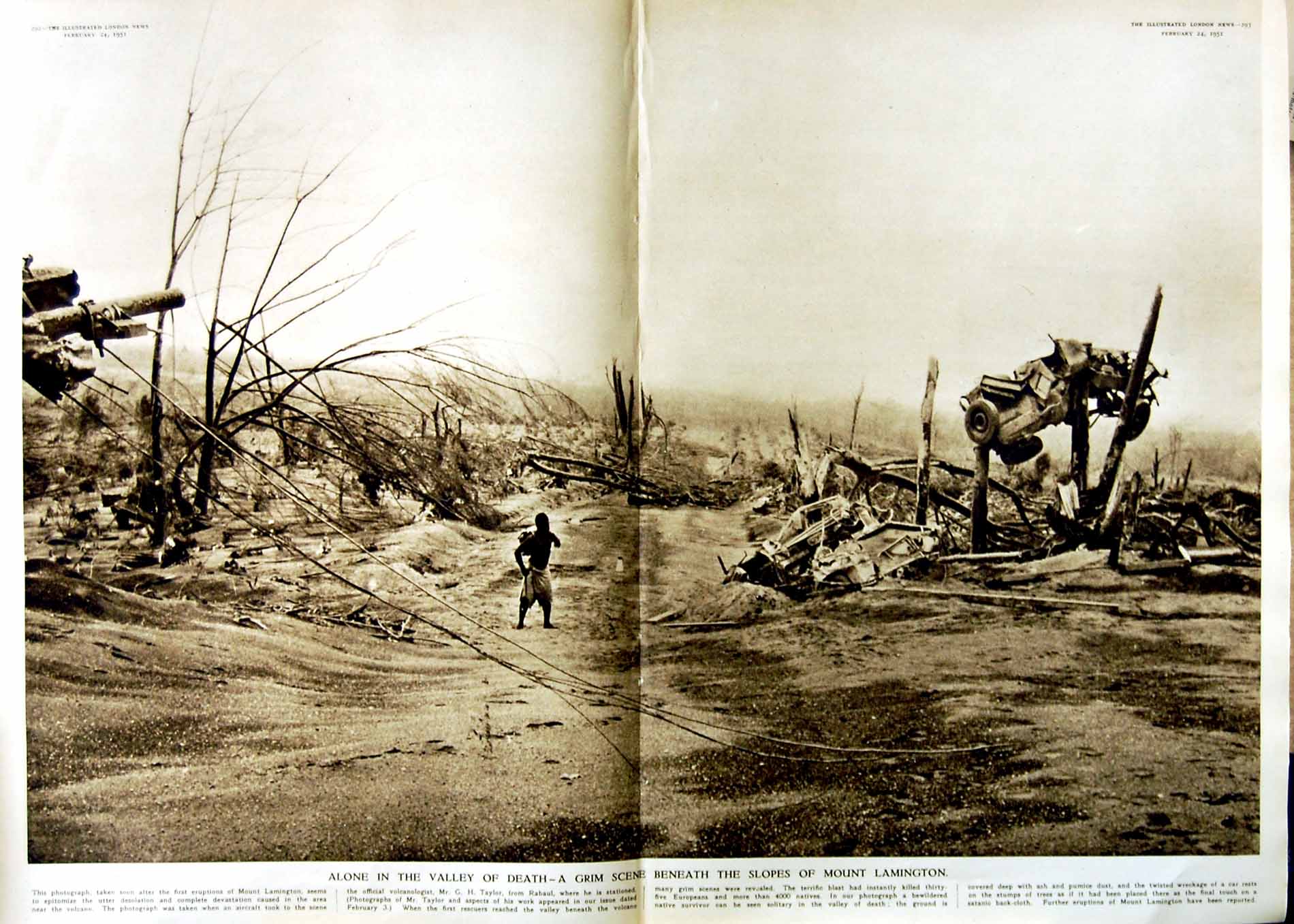 Original Old Vintage Print 1951 Valley Death Mount Lamington Volcano War Korea