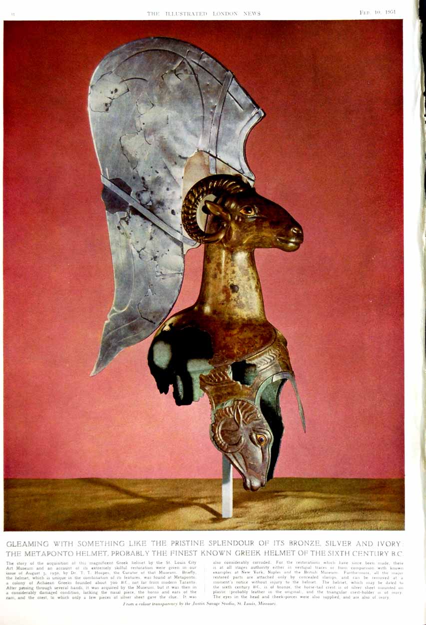 Original Old Vintage Print 1951 Blue Sun Phenomenon Greek Helmet Metaponto