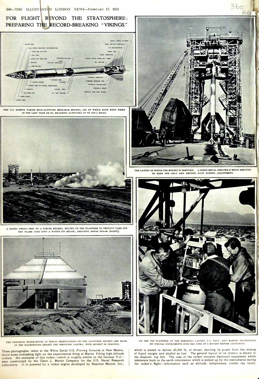 Original Old Vintage Print 1951 U.S Rocket Martin Viking Weapons Norton Nevada