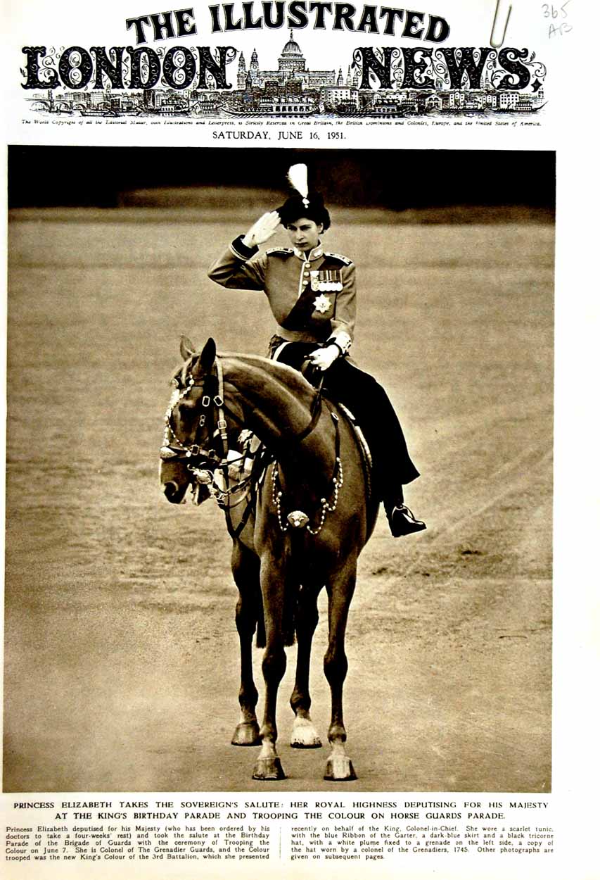 Original Old Vintage Print 1951 Princess Elizabeth Horse Guards Parade Strand