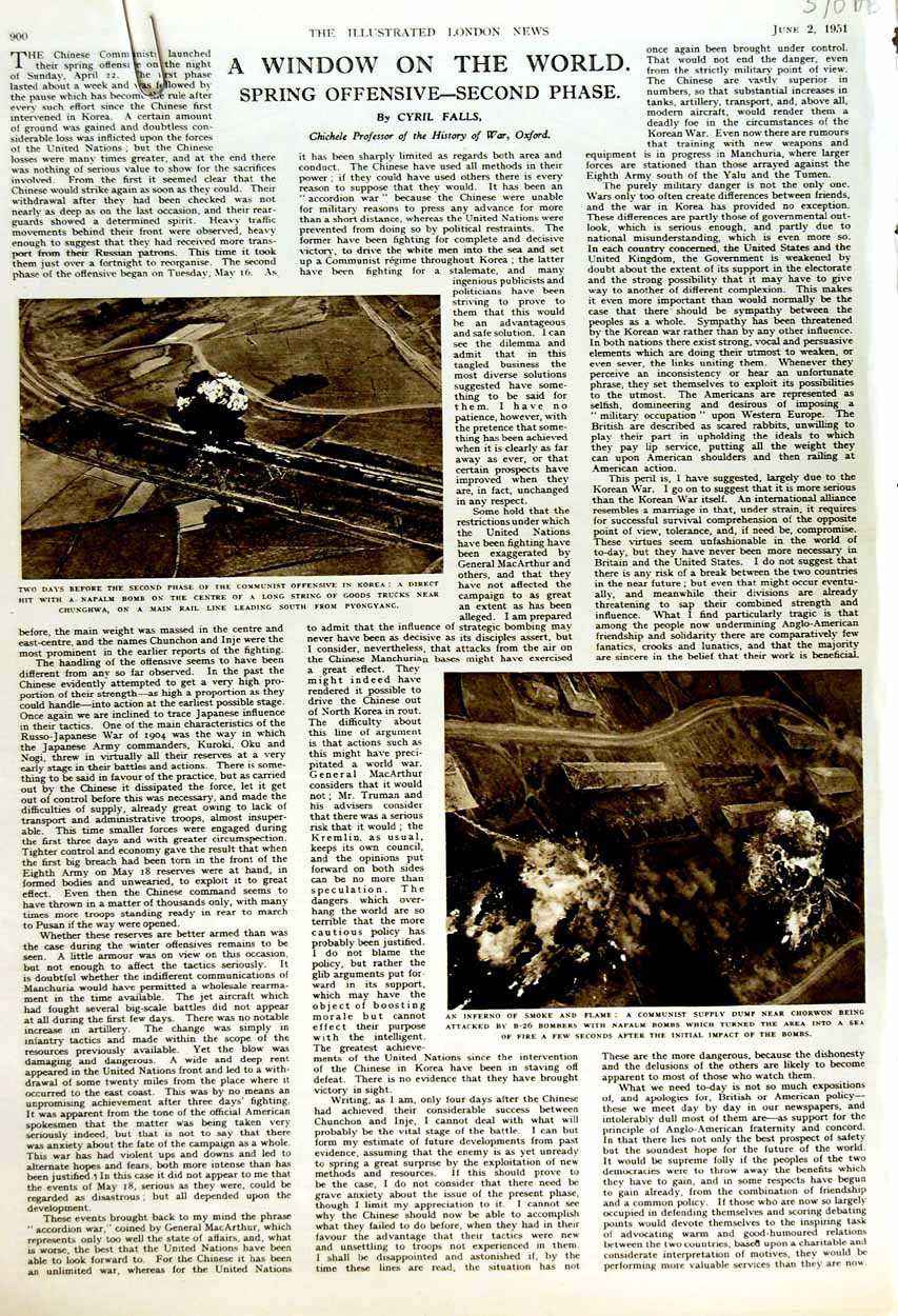Original Old Vintage Print 1951 War Korea Napalm Bomb Chorwon Armour Radcliffe