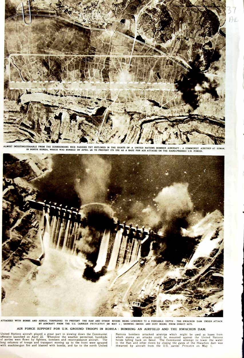 Old Vintage Print 1951 Siers Korea War Airfield Hwachon Shetland Relic 20th