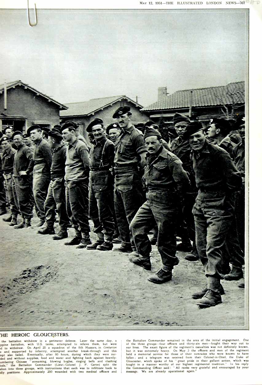Original Old Vintage Print 1951 Siers Gloucester Korea War Greenham Methuen