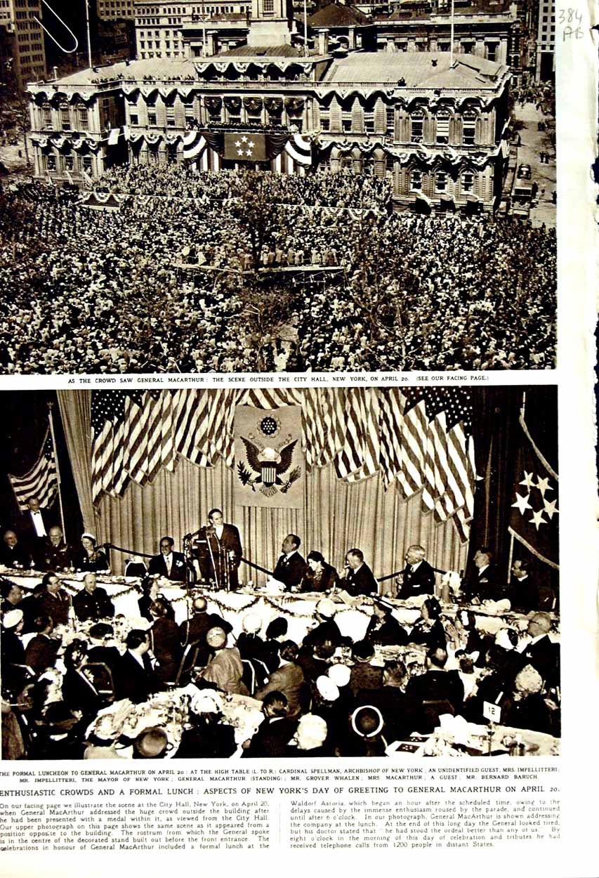 Original Old Vintage Print 1951 General Macarthur Lunch New York Earl Warwick