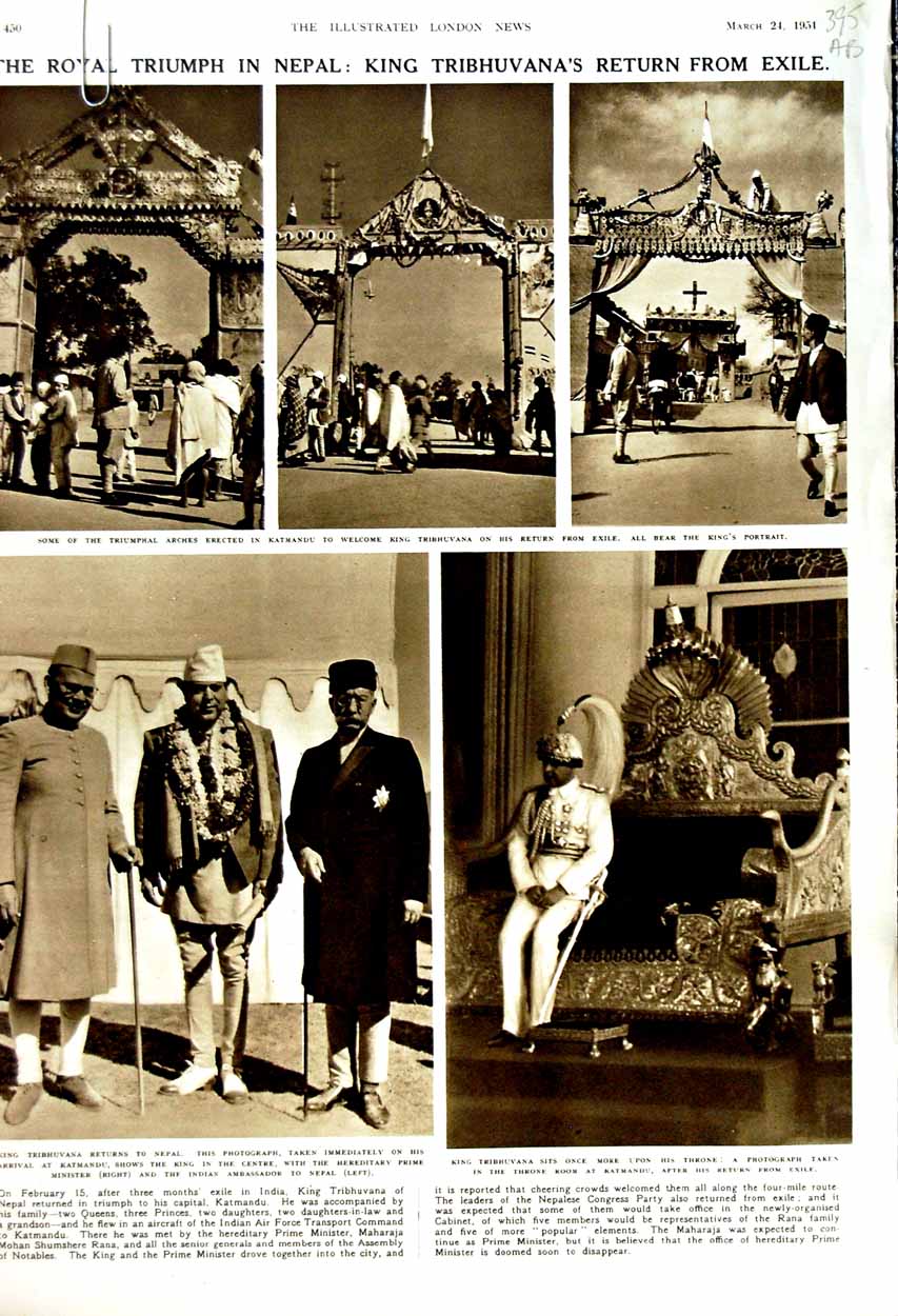 Antique Old Print 1951 Nepal King Tribhuvana Katmandu Korea War Macarthur 20th