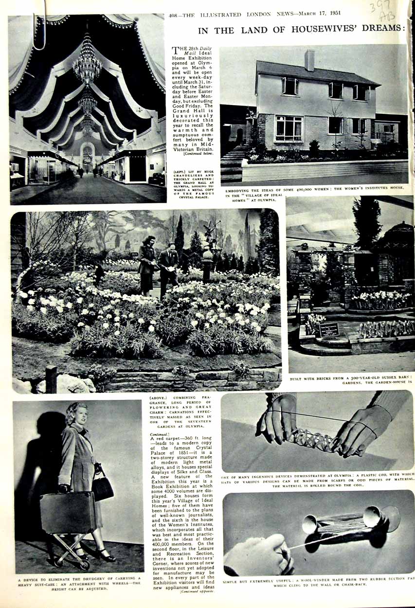 Original Old Vintage Print 1951 Olympia Show Ideal Homes Garden Marshall Tito
