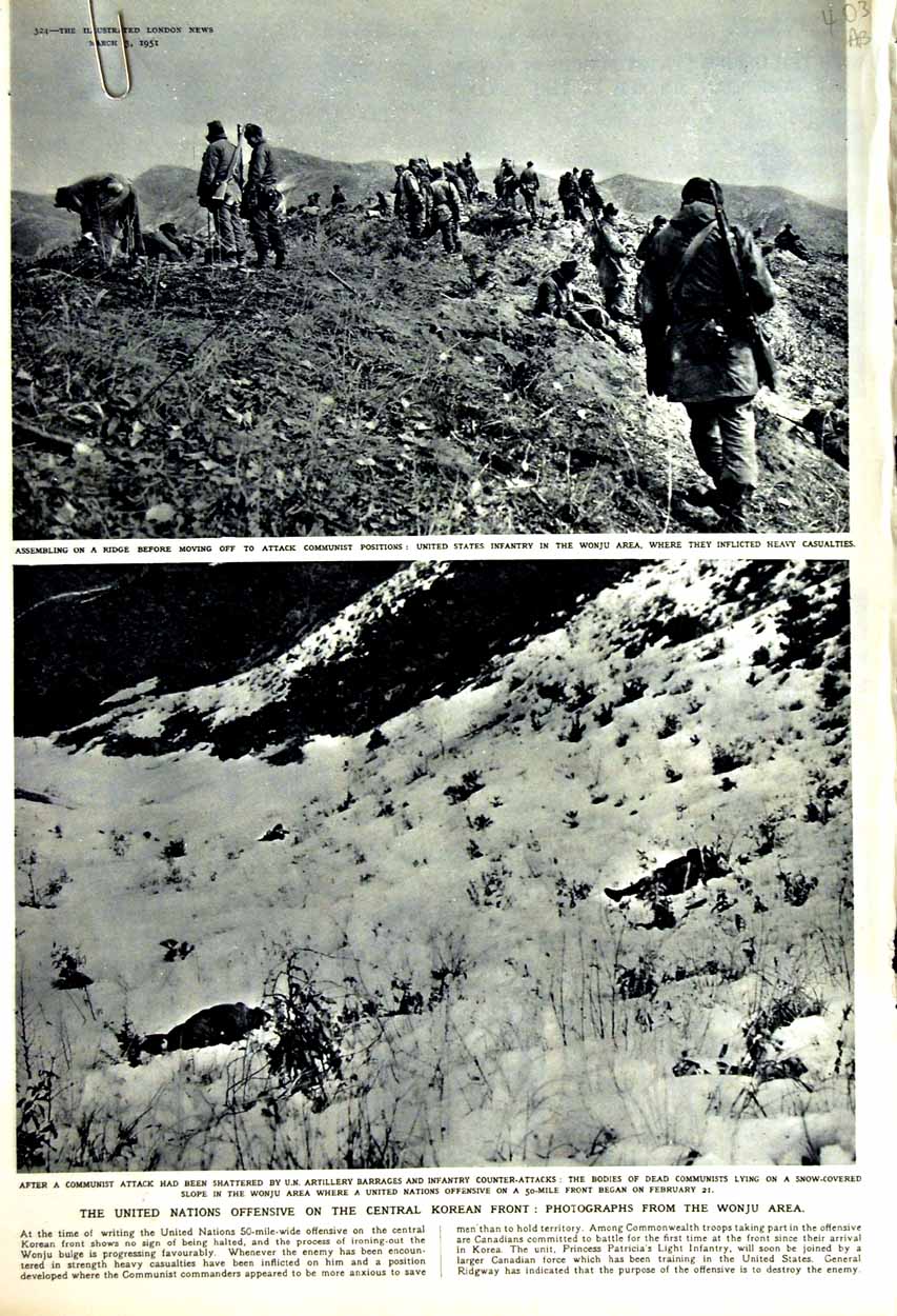Original Old Vintage Print 1951 American Siers Wonju Korea War Schmidt Stalin