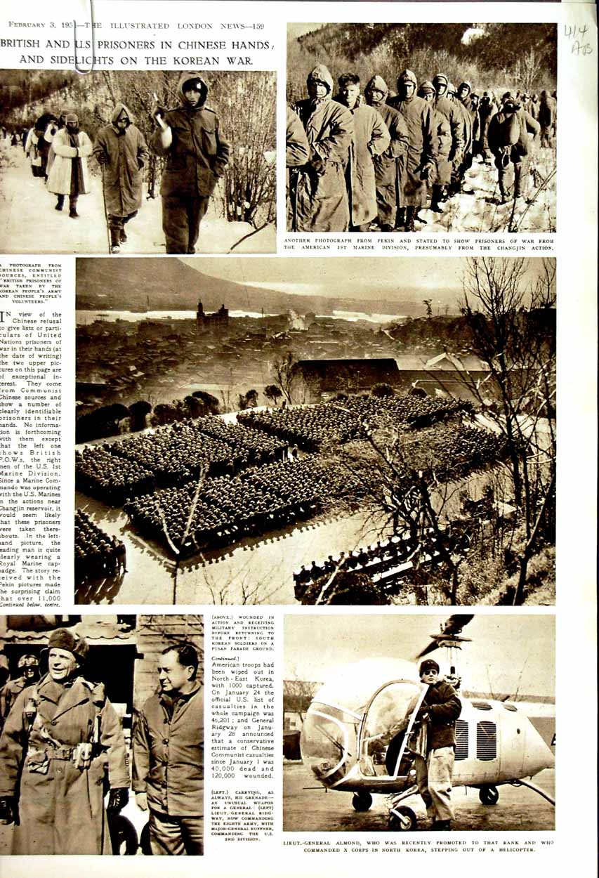 Original Old Vintage Print 1951 Korean War British Prisoners Soebaek Mountains