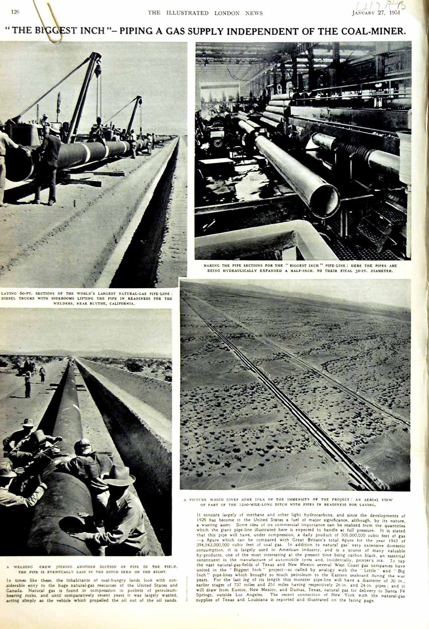 Antique Old Print 1951 Gas Pipes Supply California Korea War Hoskins Osan 20th