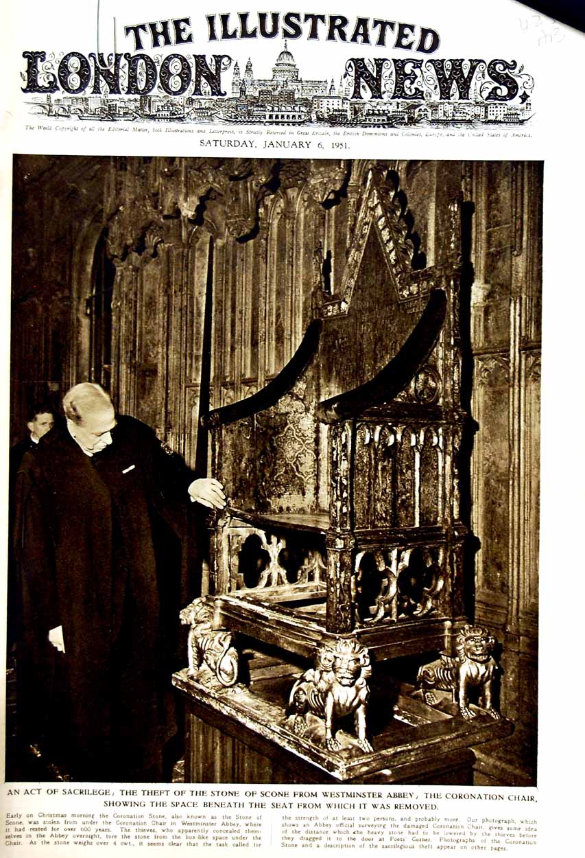 Original Old Vintage Print 1951 Coronation Stone Westminster Abbey King George