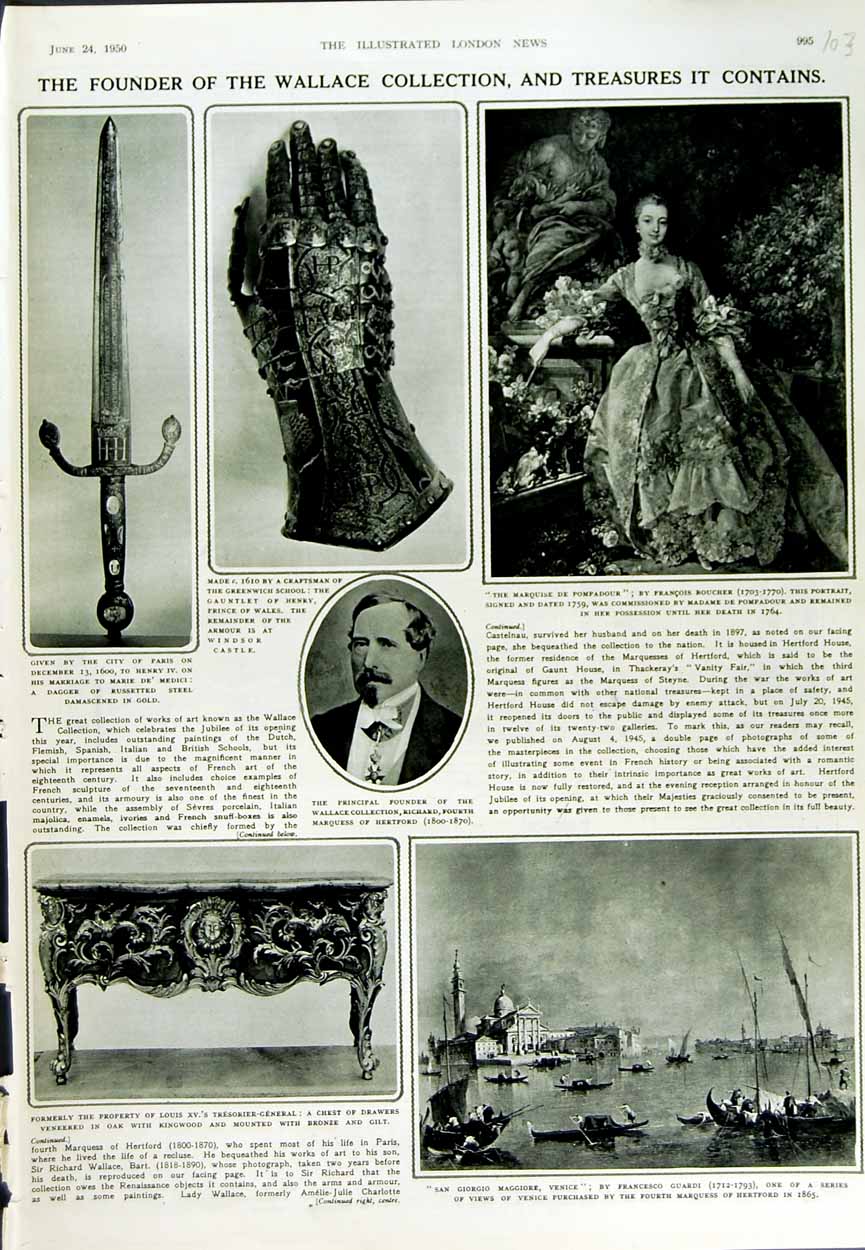 Original Old Vintage Print 1950 Wallace Collection Venice Art Maquess Hertford