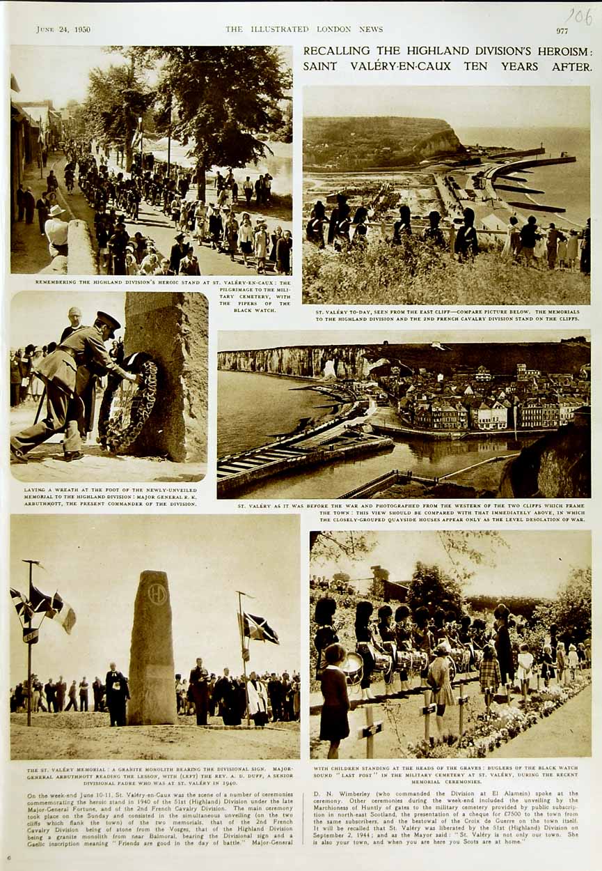 Original Old Vintage Print 1950 Valery Memorial Siers Arbuthnott Duff War 20th