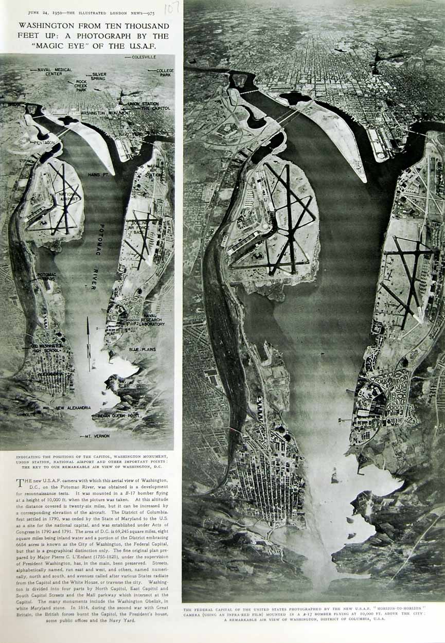 Original Old Vintage Print 1950 Washington Monument America Aerial Photograph