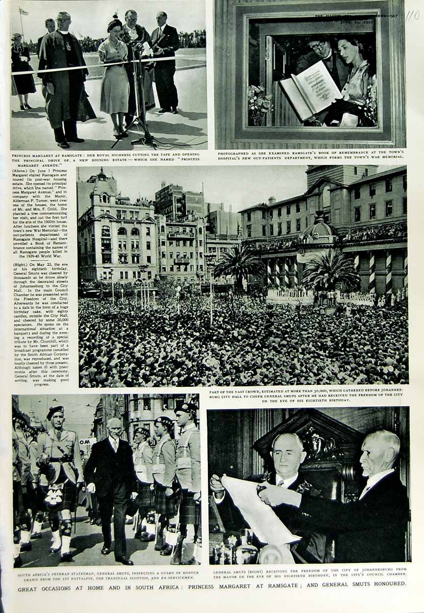 Original Old Vintage Print 1950 Princess Margaret Africa Ramsgate General Smut