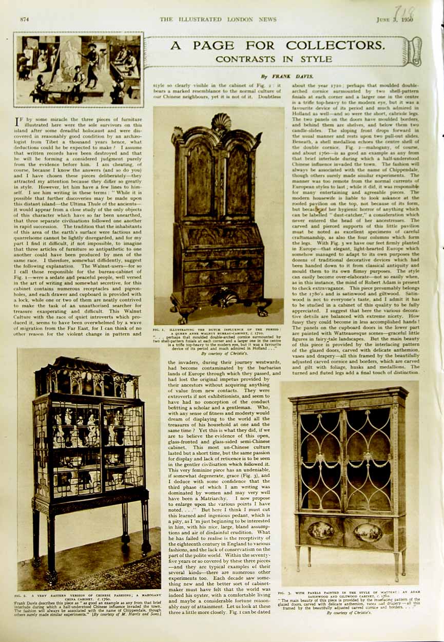 Original Old Vintage Print 1950 Furniture Collection Glitwood Cabinet Mahogany