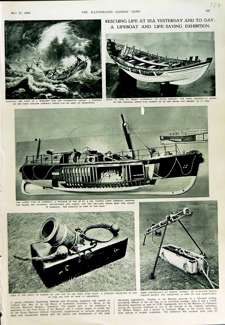 Old Vintage Print 1950 Lifeboat Henry Gateshead Tynemouth Castle Rescue 20th