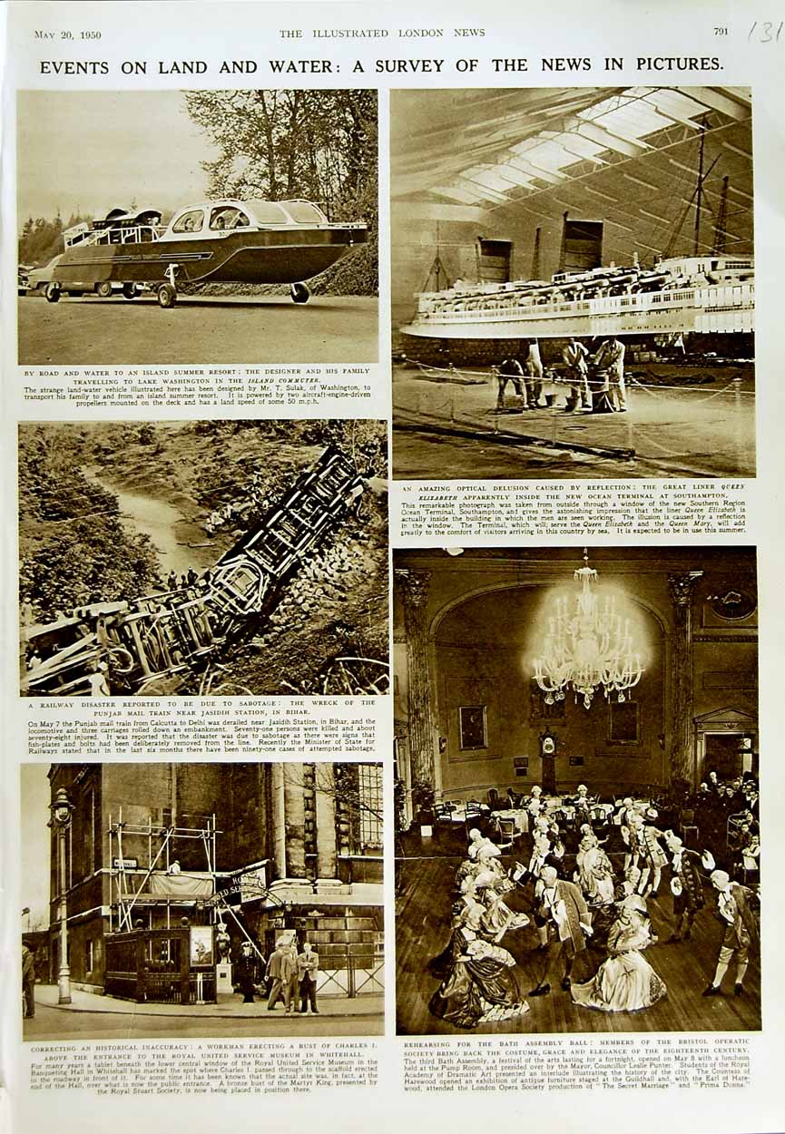 Old Vintage Print 1950 Railway Crash Jasidih Bihar Queen Elizabeth Ship 20th
