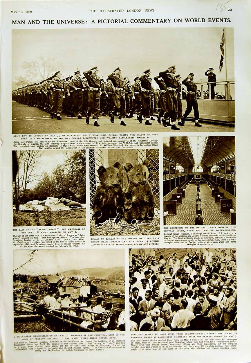 Old Vintage Print 1950 Doukhobor Canada Hong Kong China Slim Guards Zoo 20th