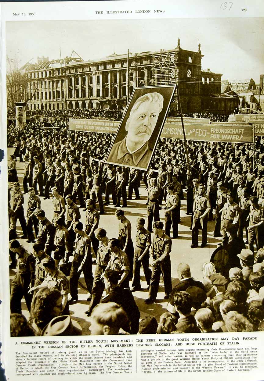 Old Vintage Print 1950 Hitler Germany Youth Organisation Berlin Banners 20th