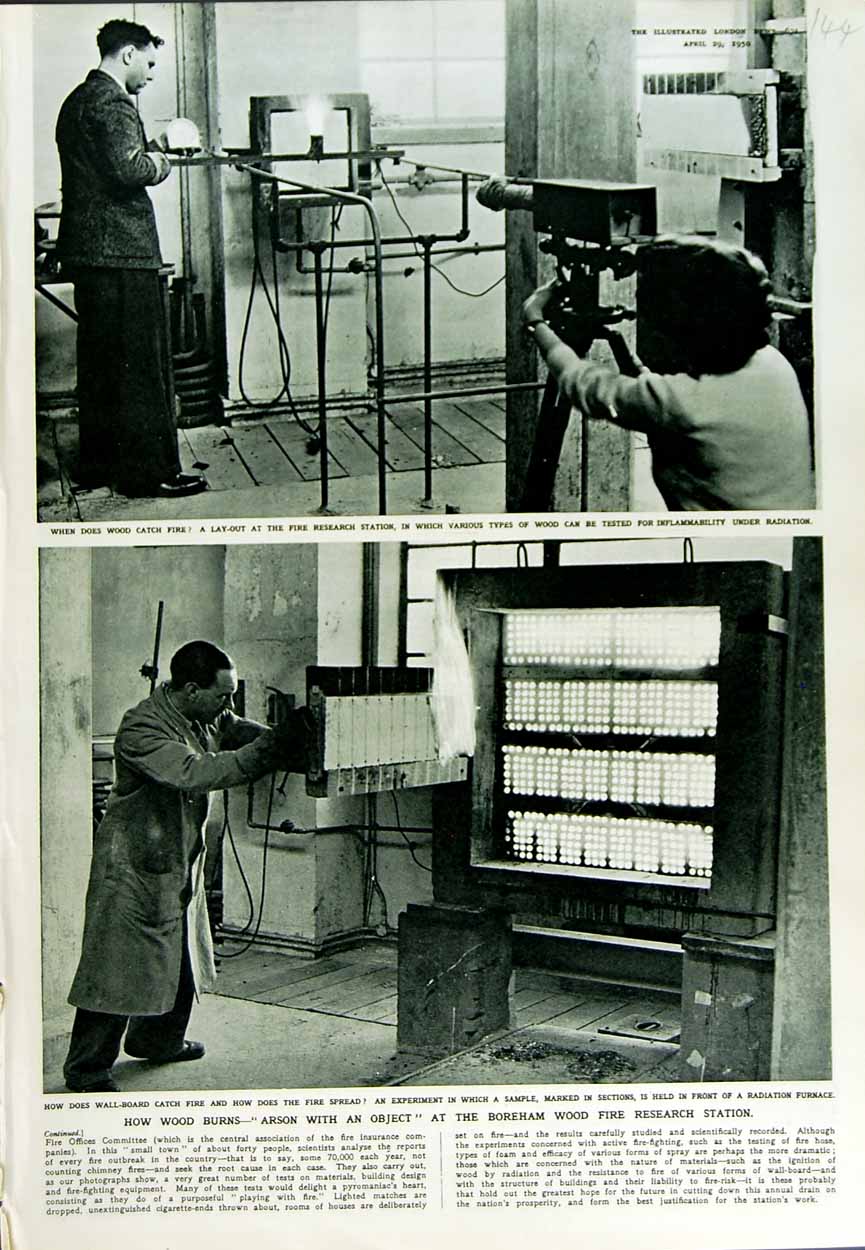 Original Old Vintage Print 1950 Boreham Wood Fire Research Station Wood Furnace